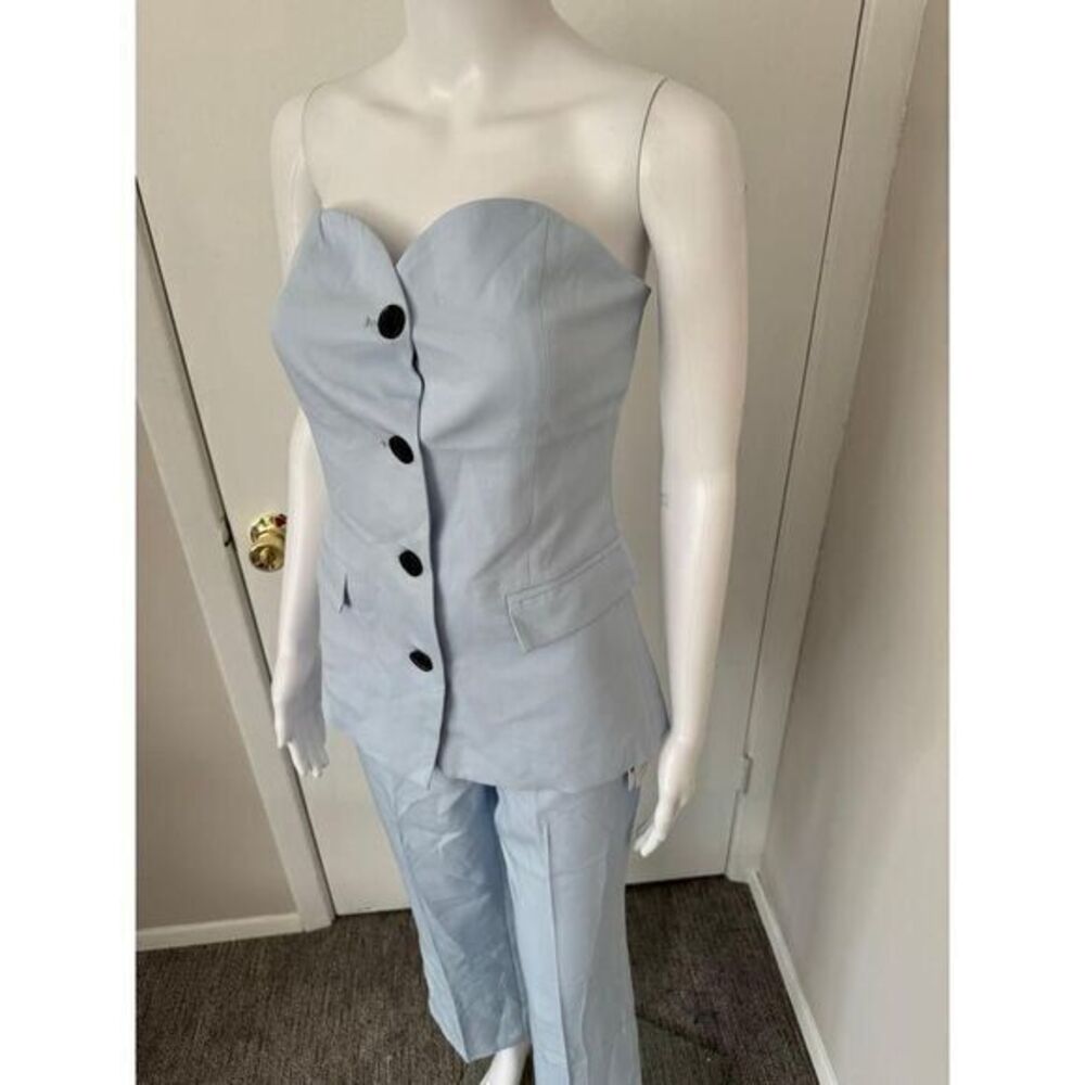 Commense Elegant Light Blue Strapless Corset Top and Wide-Leg Pants Set M - Picture 7 of 11